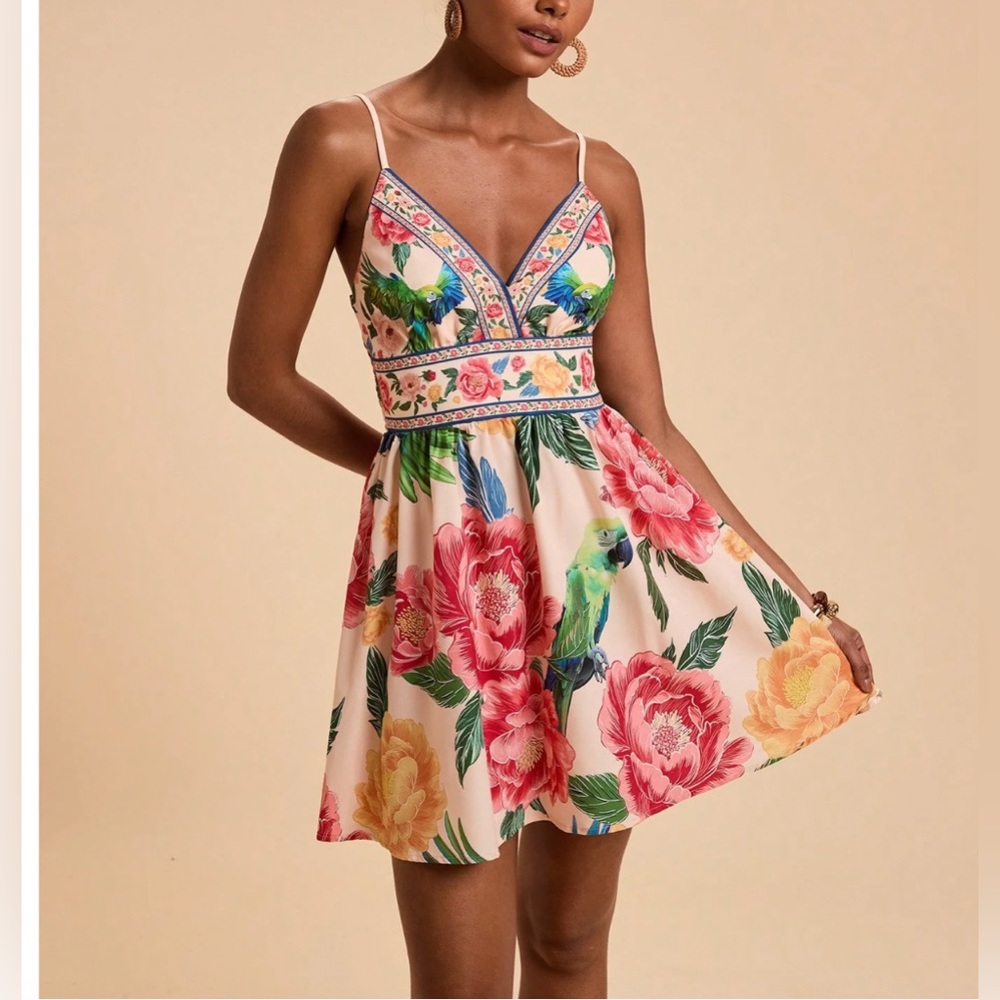 Boho Floral Print V-Neck Mini Dress - Picture 5 of 9